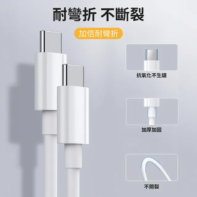 【JINPEI 錦沛】2入組 Type-C to Type-C 65W PD快速充電線  1M(白色)