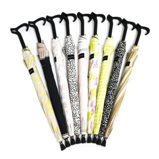 【雙龍牌】買一送一日系和風黑膠自動傘/助步減壓止滑直立傘/小碎花圓點(拐杖型手把抗UV雨傘防曬陽傘A0960)