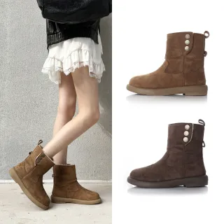 【HIKOREA】韓國空運。絨面厚底3.5CM可反摺鋪毛中筒雪靴-版型偏小(71-3625/二色/現+預)