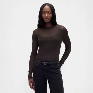 【GAP】女裝 圓領長袖針織衫-深棕色(844755)