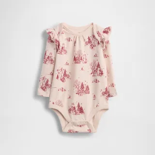 【GAP】嬰兒裝 小熊印花圓領長袖包屁衣-粉色(845634)