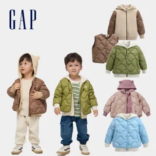 【GAP】男女幼童裝 Logo印花三合一熊耳造型連帽羽絨外套-多款任選(804567&804610)