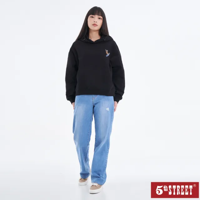 【5th STREET】雙11 女裝 連帽上衣 長袖上衣 帽t 黑色(560958)