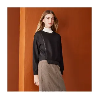 【Le Polka】異素材不對稱拼接上衣-女