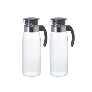 【HARIO】日本耐熱玻璃冷水壺-2入組-附把直立式-1.4L-灰蓋-日本製(RPLN-14-CGR*2)