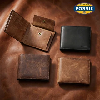 【FOSSIL】Derrick 真皮大零錢袋RFID皮夾 男 短夾 (禮盒組附鐵盒 多色可選)