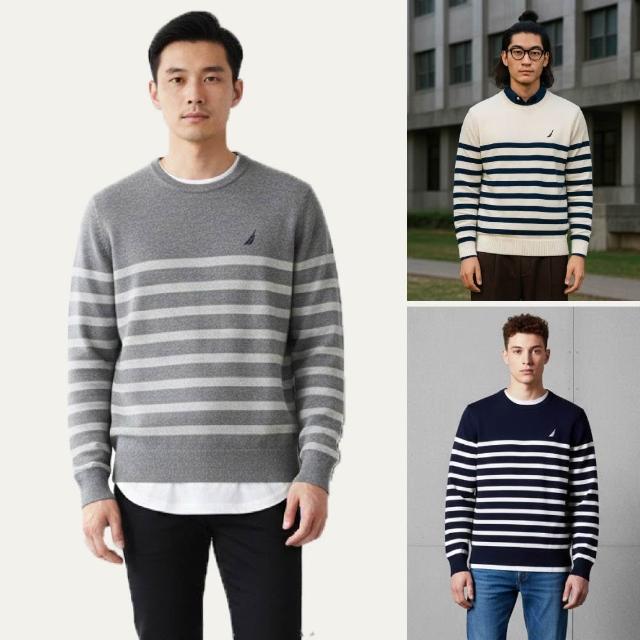 【NAUTICA】男生圓領毛衣x1件(灰色/藍色/白色)