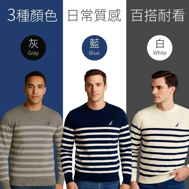 【NAUTICA】男生圓領毛衣x1件(灰色/藍色/白色)