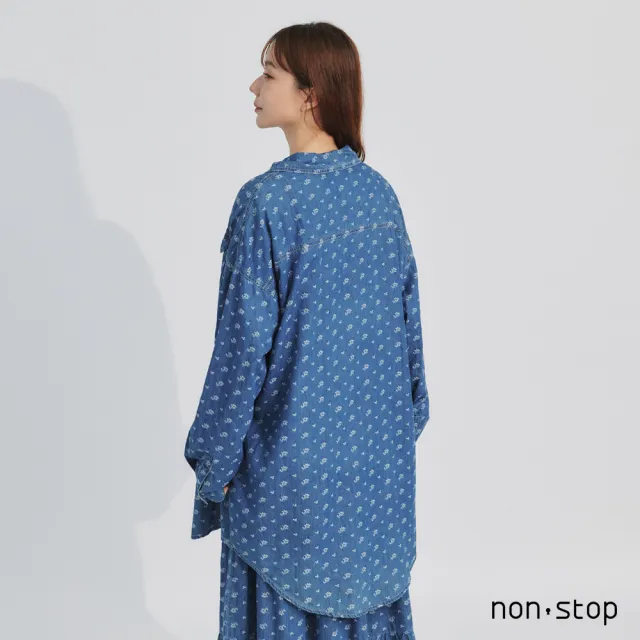 【non-stop】碎花牛仔寬鬆長版襯衫-1色