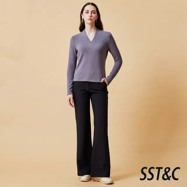 【SST&C】女裝 灰色V領羊絨彈性T-shirt-825212192032(換季55折)