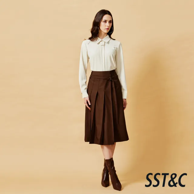 【SST&C】女裝 羊毛混紡寬百褶裙－棕-825212212042(指定單品快閃價)
