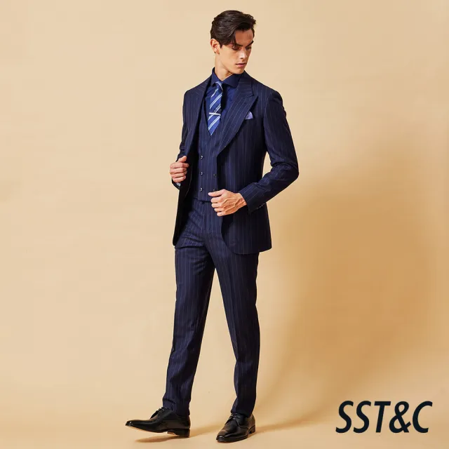 【SST&C】男裝 米蘭系列藏青直條紋修身版西裝背心-825211032041(換季65折)