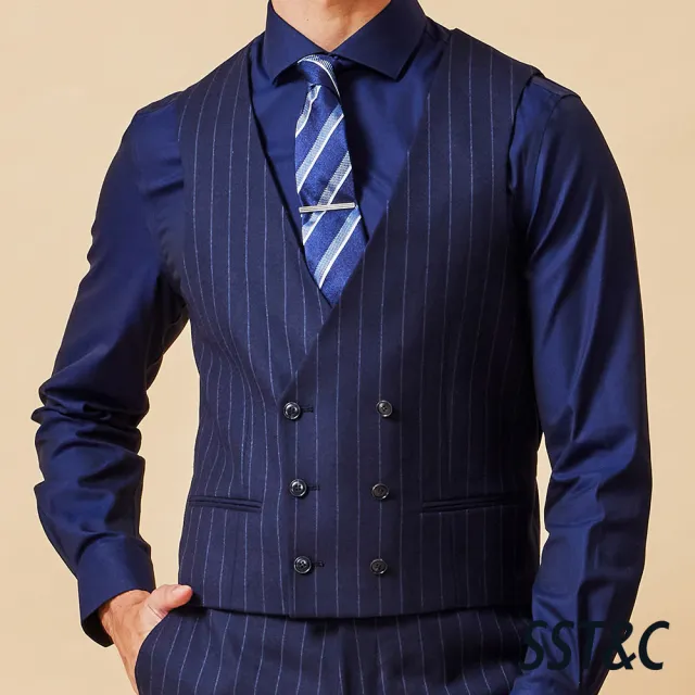 【SST&C】男裝 米蘭系列藏青直條紋修身版西裝背心-825211032041(換季65折)