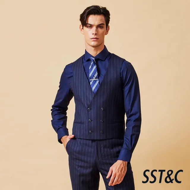 【SST&C】男裝 米蘭系列藏青直條紋修身版西裝背心-825211032041(換季65折)