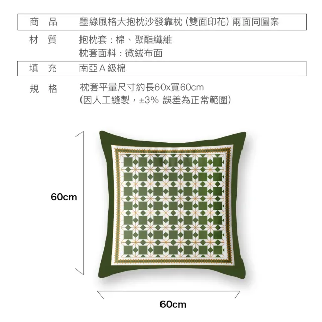 【HEAVEN 研紡枕所】大抱枕四入組－微絨布墨綠系列大抱枕-60x60cm(四入組、大靠枕、沙發靠墊)