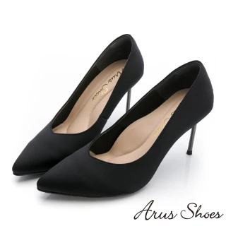 【GDC】ARUS氣場全開絲綢牛皮尖頭後方鑽飾釦高跟鞋-黑色(427213-00)