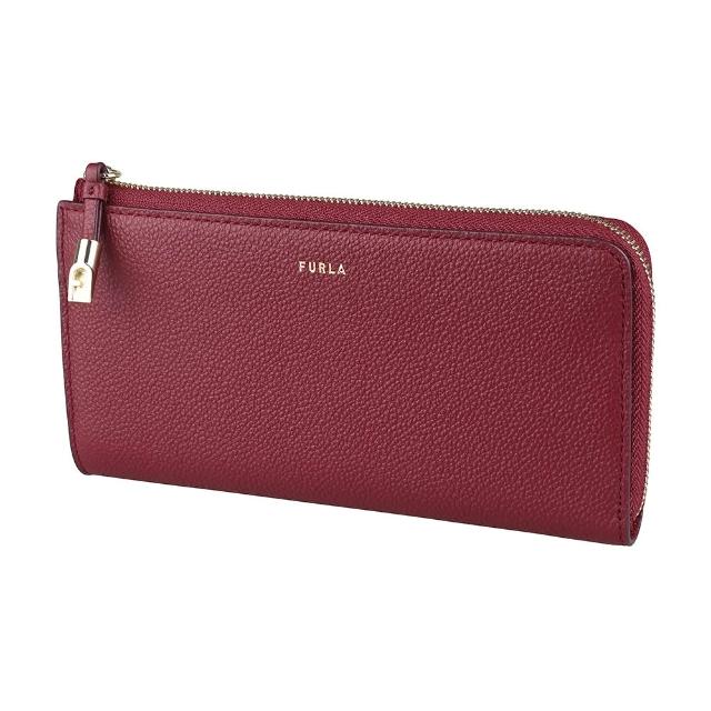 【FURLA 芙拉】FURLA Goccia經典金字LOGO牛皮 4卡L型拉鍊長夾(大/櫻桃紅)