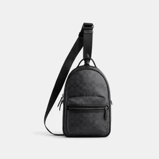 【COACH】蔻馳官方直營 CHARTER 經典 SIGNATURE 帆布手袋 後背包 側背包-木炭灰色(CP126)