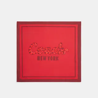【COACH】蔻馳官方直營 新年 COACH 蛇形字體印花真絲圍巾-紅色(CAA34)