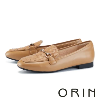 【ORIN】質感編織馬銜釦平底樂福鞋(棕色)