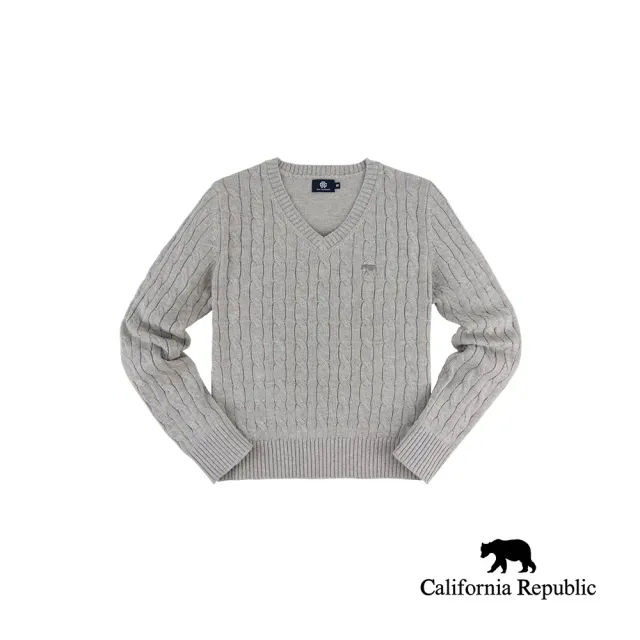 【California Republic】淺灰小熊麻花針織衫(女版)