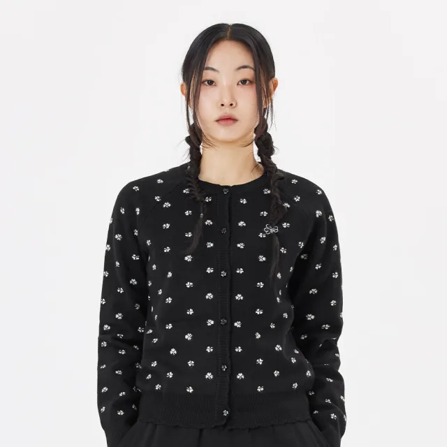 【Mark Gonzales】女裝 CLUV 圓領滿版緹花針織外套-黑色