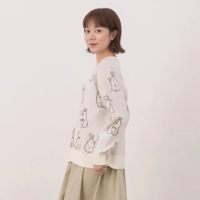 【MOSS CLUB】動物派對開釦式針織外套(杏 灰/魅力商品)