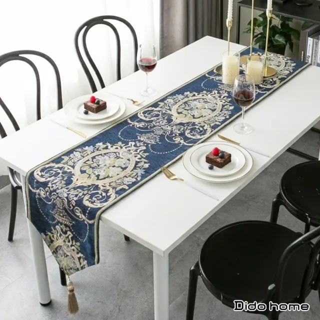 【Dido home】歐式復古 提花雪尼爾輕奢長桌巾桌旗(HM197)