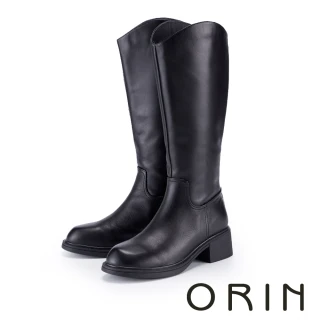 【ORIN】真皮極簡俐落粗中跟長靴(黑色)