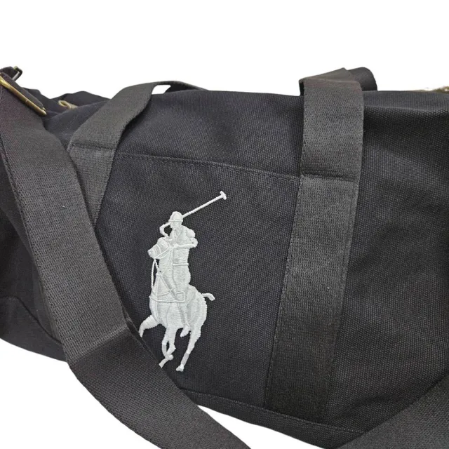 【RALPH LAUREN】雙11 polo大童版刺繡大馬logoz帆布手提肩背兩用行李袋 球袋(贈原廠紙袋)