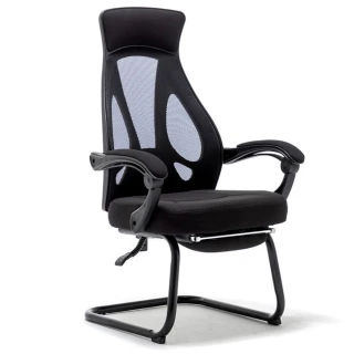 【HANACO】電腦椅 弓形椅 可躺款+黑框黑網+擱腳+鋼製腿(辦公椅 人體工學椅 書桌椅 扶手椅)