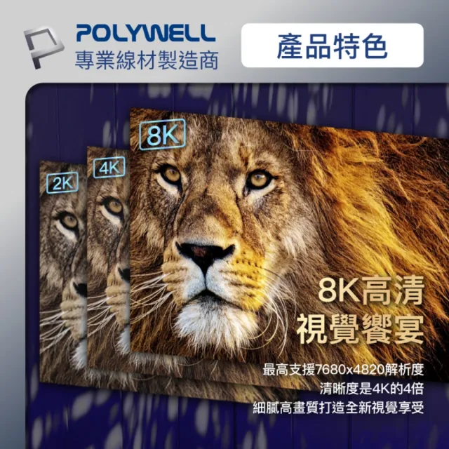 【POLYWELL】Type-C轉DP 8K 影音傳輸線 鋁合金編織線 /2M