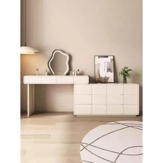 【Taoshop 淘家舖】奶油風岩板梳妝台｜化妝桌轉角梳妝台｜80-170*40*75cm｜QY-SZT40