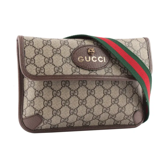 【GUCCI 古馳】Neo Vintage GG Supreme 帆布虎頭腰包(咖啡色)