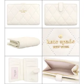 【KATE SPADE】Carey白色小香風菱格紋皮革中夾