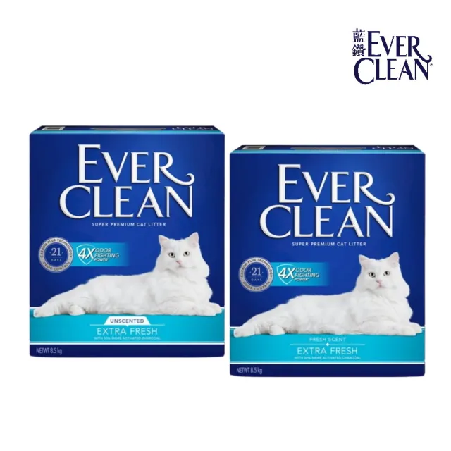 【EverClean 藍鑽】4倍淨味貓砂 8.5kg*2入組（藍標）(凝結貓砂)