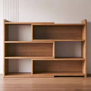 【HOME宜家】落地書架 可伸縮書櫃 實木色儲物櫃 家用矮櫃 桌面收納架40~70x17x60CM(書櫃/展示櫃/置物櫃)