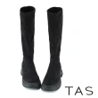 【TAS】親膚彈力絨布修腿厚底長靴(黑色)