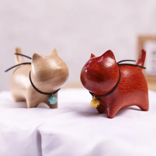 【LEESA】開運家飾\禪風小物\裝飾品\家居擺飾\檀木擺設\檀木木雕\貓咪擺件\可愛木雕\木雕貓咪\
