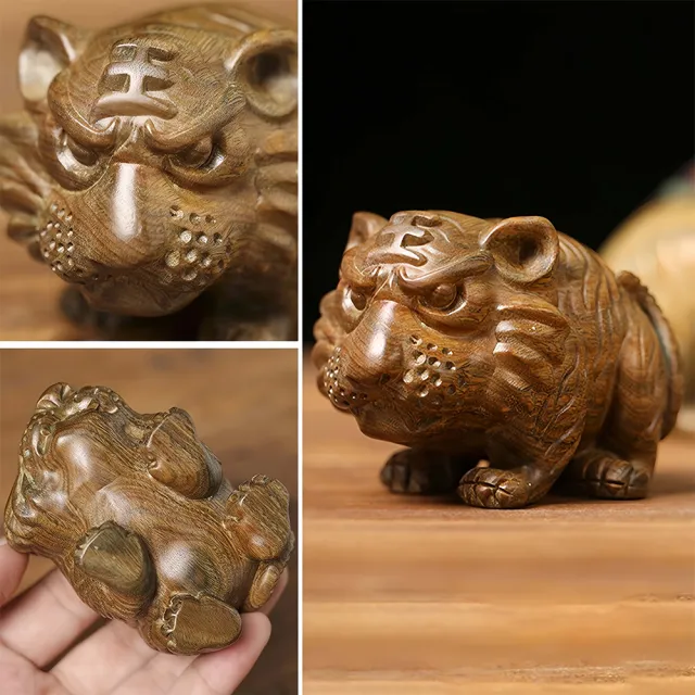 【LEESA】綠檀木工藝品\招財老虎擺件\家居擺飾\桌面裝飾\原木工藝品\檀木擺設\擺件\裝飾品\老虎木雕\