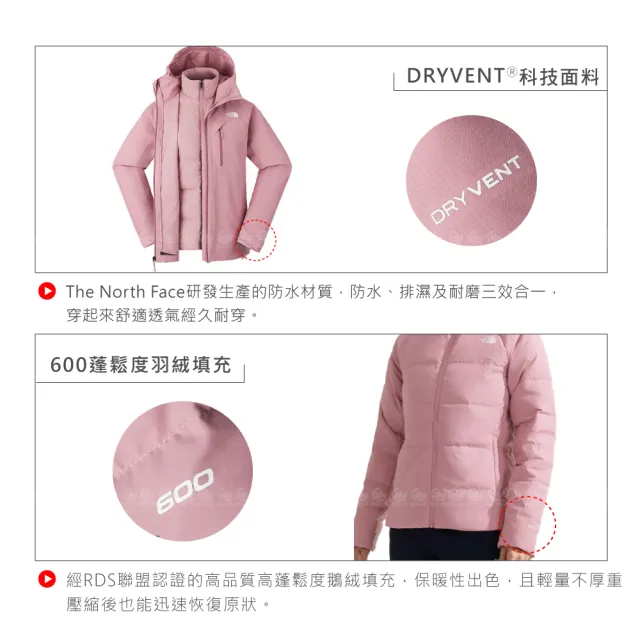 【The North Face】女 DV防水兩件式羽絨外套AP《黑》89Y7/登山/防風外套/防水外套