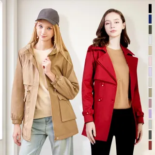 【MYVEGA 麥雪爾】MA小花收腰/斜剪接/翻領排釦綁帶風衣外套-多款任選(連帽外套/風外/保暖外套/女外套)