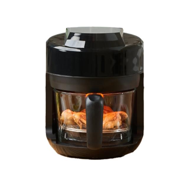 OBO-25025GF 是一款110V 2L 可視3D氣旋無油炸鍋，黑色設計，採用溫高硼矽材質，清洗方便不留汙垢。具備700-800W 消耗功率，重量約2.55Kg，適閤家庭使用。產品符合BSMI許可字號 R39342，提供安全可靠的油炸體驗。