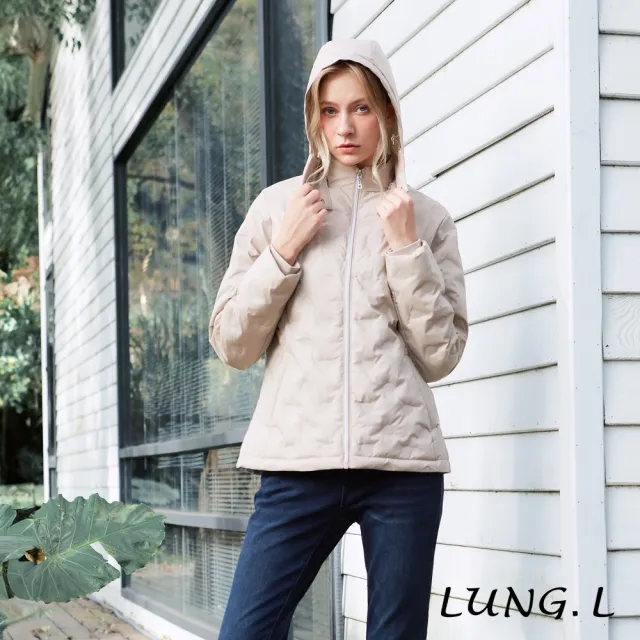 【LUNG.L 林佳樺】LS94C70 暖雪燕麥色輕量女裝鋪棉外套(秋冬新品 加大尺碼 保暖)