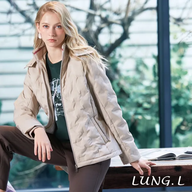 【LUNG.L 林佳樺】LS94C70  暖雪燕麥色輕量女裝鋪棉外套(秋冬新品 加大尺碼 保暖)