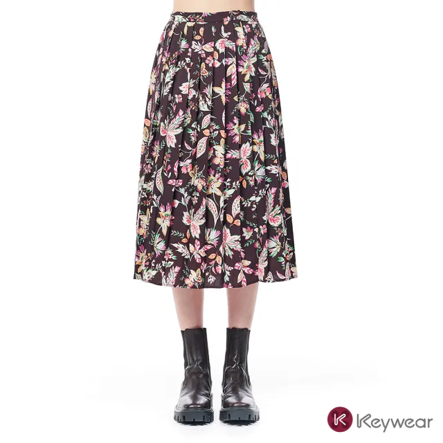 【KeyWear 奇威名品】花卉印花百褶長裙