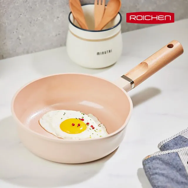 【Roichen】韓國抗菌陶瓷木柄不沾深炒鍋 20cm(IH爐/全火源適用陶瓷塗層不沾鍋)