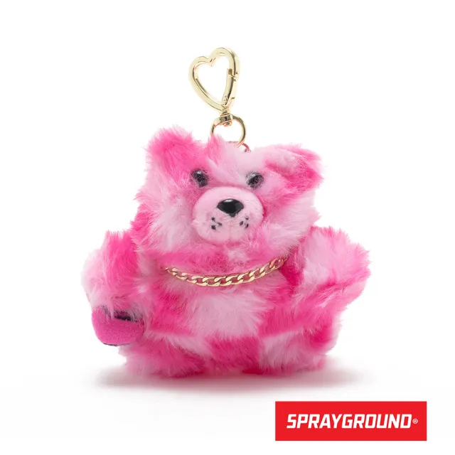 【SPRAYGROUND】毛絨絨棋盤格小熊吊飾(桃紅色)