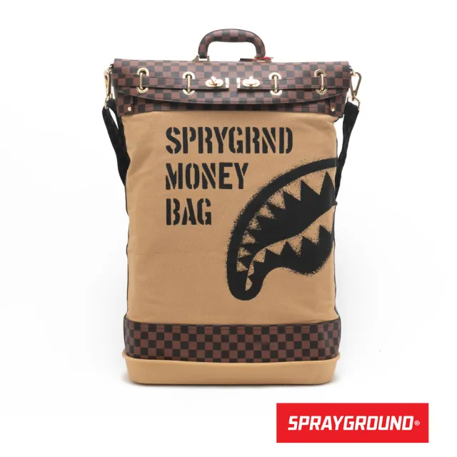【SPRAYGROUND】經典棋盤格鋸齒鯊後背包(棕色)