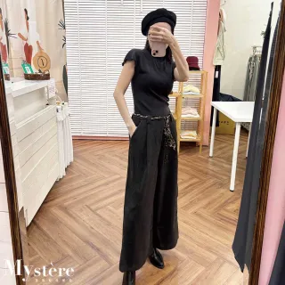 【my stere 我的時尚秘境】雙11 豹紋腰帶八分寬褲 腰帶可拆(含羊毛 挺版寬褲 牛仔寬褲 復古寬褲